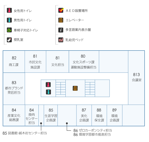 本庁舎8階：女性用トイレ・男性用トイレ