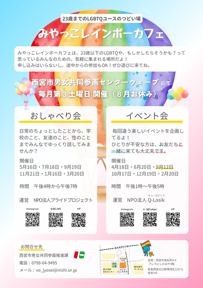 23歳までのLGBTQやそうかもしれない人の集い場を開催しています。