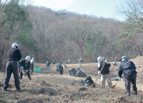 甲山湿原での落ち葉かき