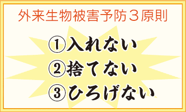 外来生物被害予防3原則　(1)入れない　(2)捨てない　(3)ひろげない