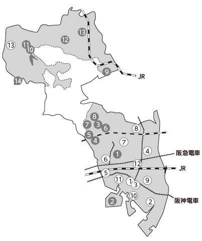 緊急貯水槽・緊急遮断弁付き配水池・配水槽の配置図