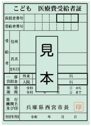水色の福祉医療費受給者証の見本です。