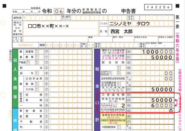 所得税の確定申告における定額減税関係事項の表示