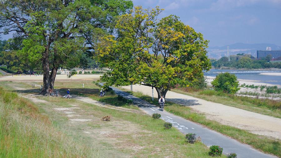 武庫川沿いでサイクリング